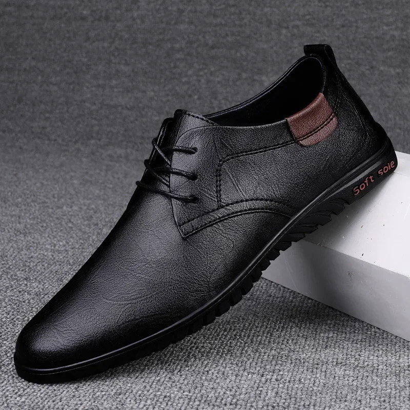 New Lace Up Business Formal Men's Leather Shoes Pointed Toe Low Heel Formal Wedding Shoes Premium Leather Soft Sole Oxford Shoes