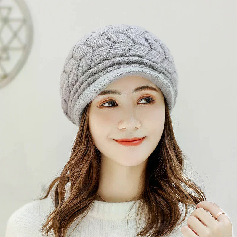 여성용 겨울 단색 따뜻한 니트 루즈 베레모 레저 스키 캡 한국 버전 베레모 플러스 벨벳 두꺼운 니트 귀마개