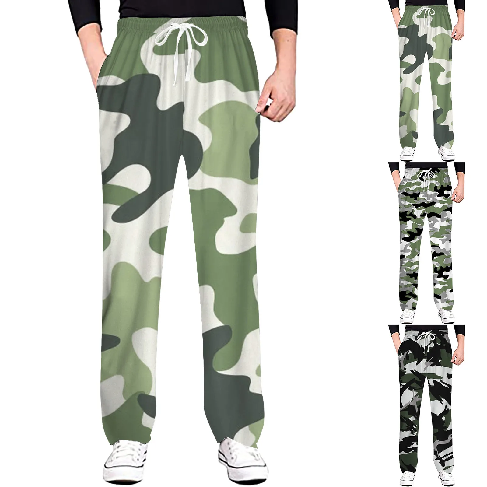 

Camouflage Printed Drawstring Men Casual Pants Daily Wearing Man Trousers Y2k Clothes Pantalones Gym Baggy Sports Sweatpants