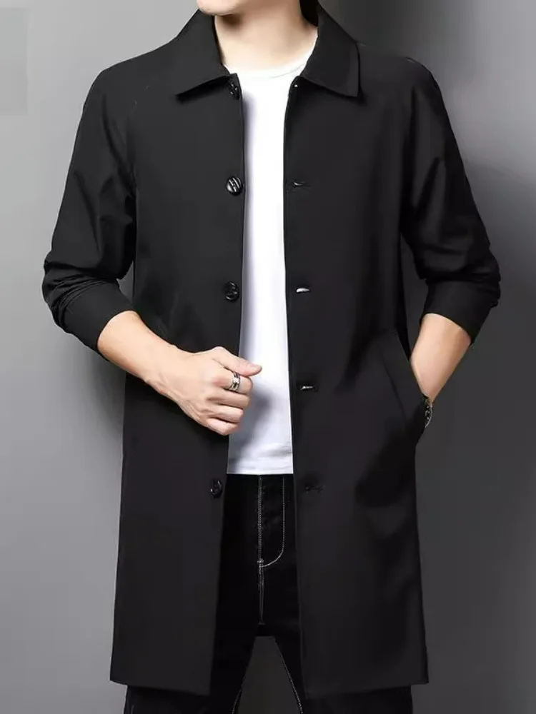 

Классическое мужское пальто-ветровка средней длины, однотонное пальто на пуговицах, простой дизайн, осень-зима, Новое поступление, подставка