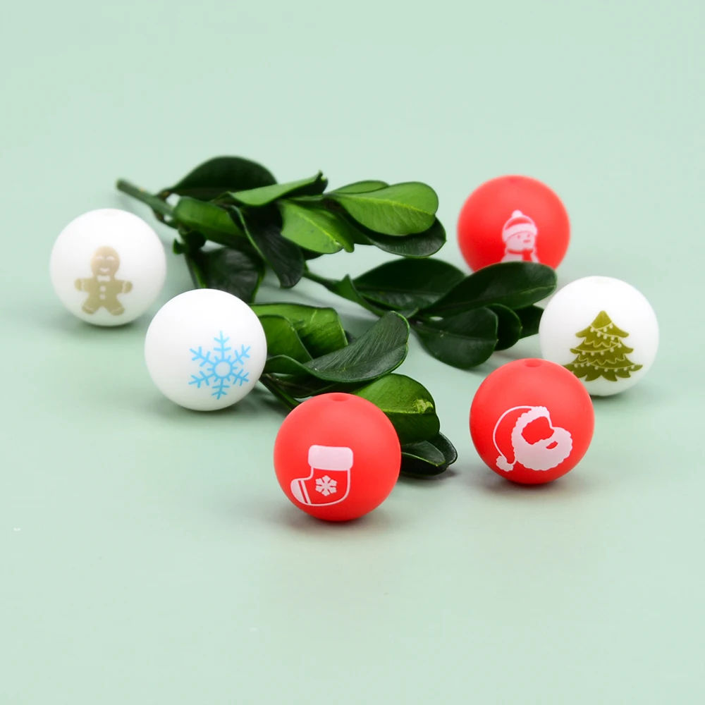 Christmas Silicone 15mm Beads 30PC Hat Santa Claus Xmas Tree Loose Spacer For Jewelry Making Diy Bracelets Necklace Accessories