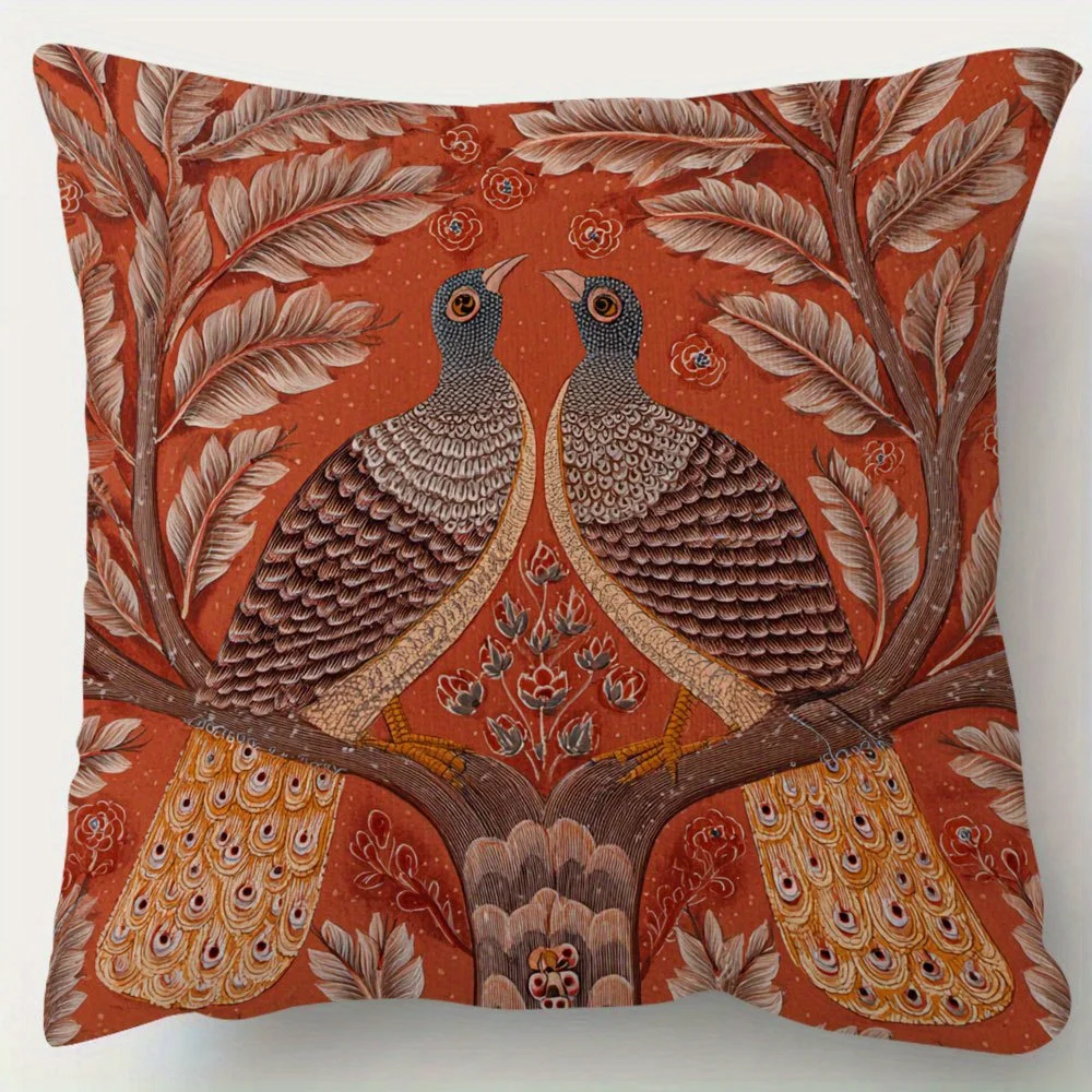 1pc, Short Plush Decorative Pillow Cover, Indian Folk Art Pichwai Painting Design, Single-sided Print, 18x18 Inches, Suitable fo