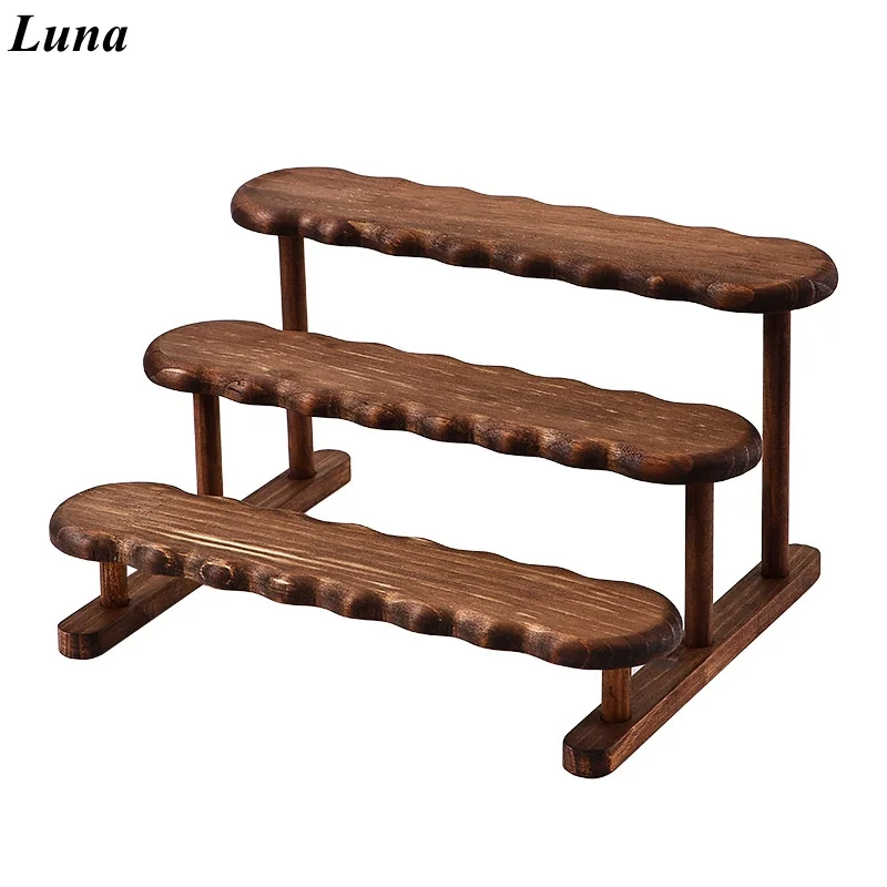 Walnut Display Shelf, Step Riser Stand for Action Figures Dolls Model, Tiered Storage Organizer Showcase, Desktop Showcase for C