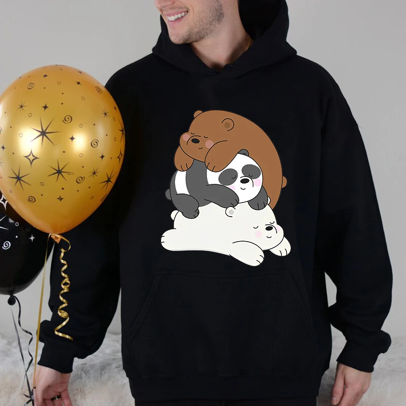 We Bare Bears Printed Men's Autumn and Winter Hoodie Plus Velvet Sports Sweater Casual Top Loose Men's Clothing