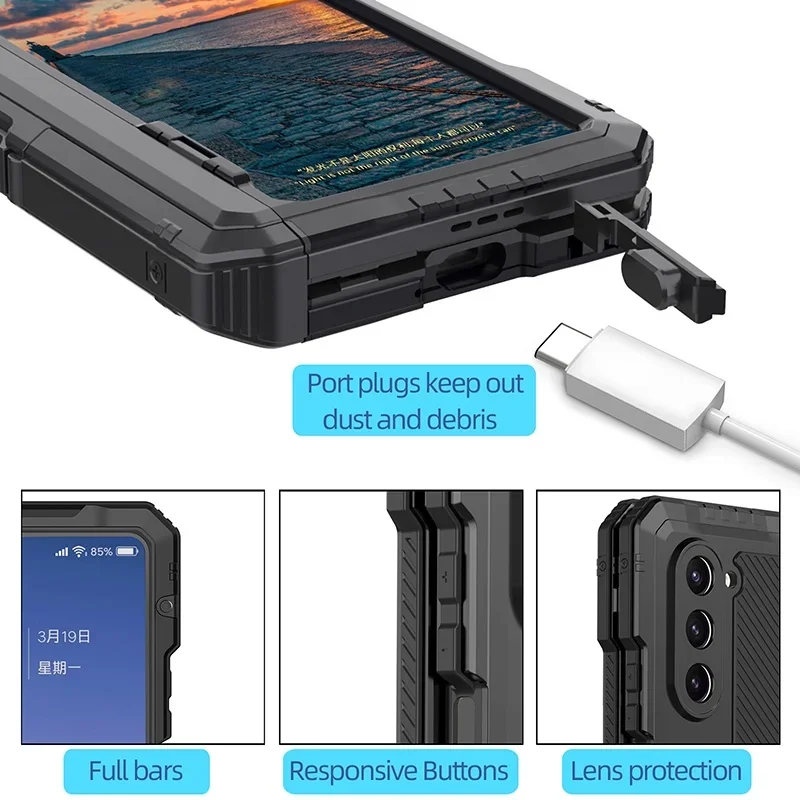 Super Armor Case for Samsung Galaxy Z Fold 5 4 3-Proof Silicone + Aluminum Alloy Full Cover with Folding Stand Shockproof Coque