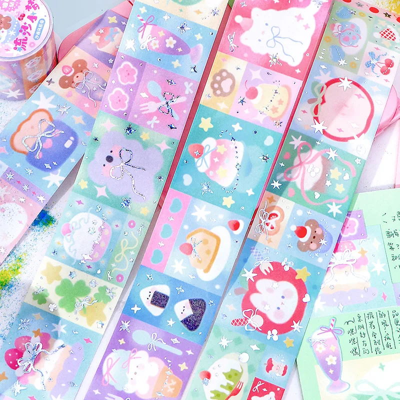 Cute Lovely Bear Bunny Laser Washi Tape Decoration Scrapbooking Diary DIY Japanese Hand Account Collage Masking Tapes Stationery