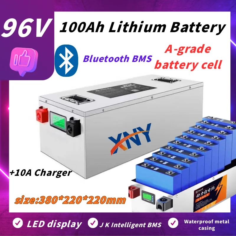 waterproof 96v 100Ah lithium ion Rechargeable battery li ion for Excavatorvehicle RV AGV Forklift boat inverter + 10A Charger