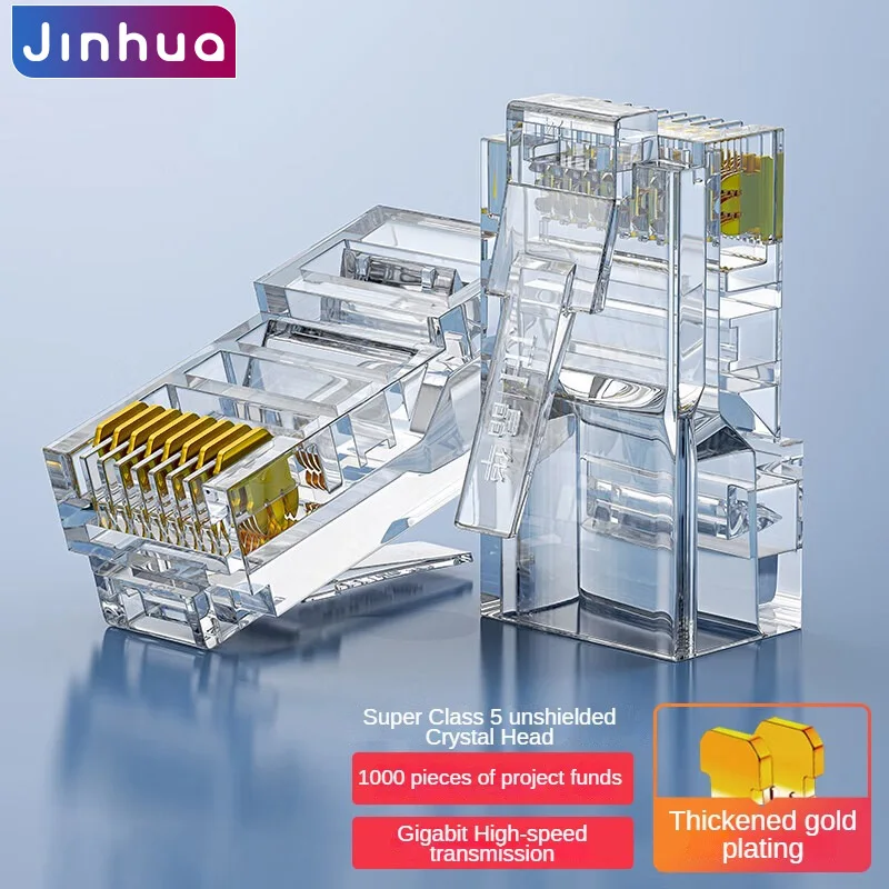 Cat5e RJ45 Unshielded Ethernet Connectors, Gold-Plated Modular Plugs For Network Cable, Router, Switch, Printer, PC, TV