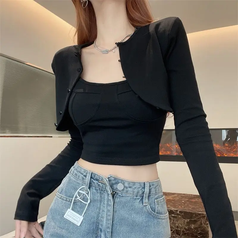 Camisole Jacket Sets Women Sexy Slim Fashion Elegant Solid Spring All-match Tender Female Leisure Design Korean Style Daily Cozy