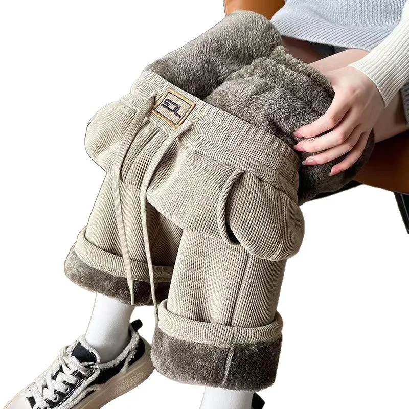 厚手フリースワイドレッグパンツ レディース 秋冬新作 東北風 INS カジュアル ルーズ ハイライズ ストレートレッグパンツ