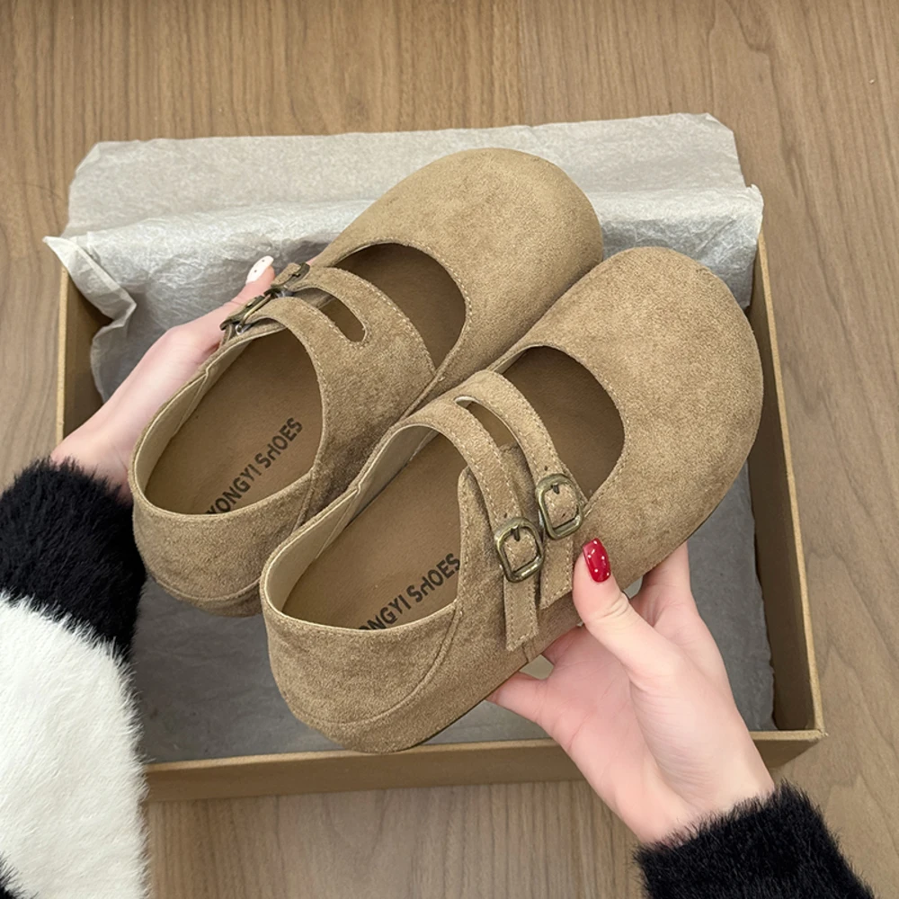 

2026 New Women's Round Toe Ballet Flat Shoes Spring and Autumn Female Casual Fashion Retro Double Buckle Mary Janes Shoes