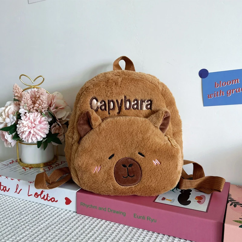 Kapibara-Plüsch-Rucksack, großes Fassungsvermögen, lustige weiche Plüsch-Rucksäcke, langlebig, für Schule, College, Reisen, Tagesrucksack, Geburtstagsgeschenk für Kinder