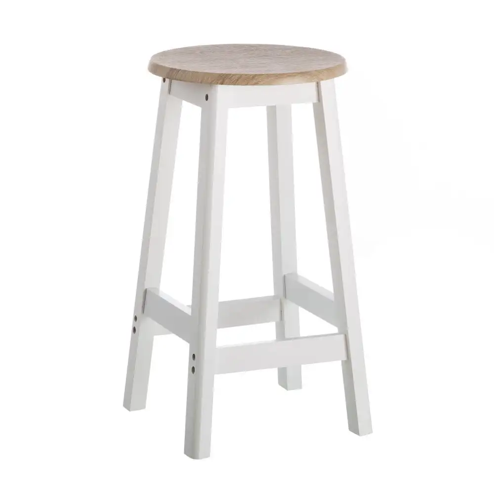 Lola Home Taburete de cocina blanco y natural de madera MDF de Ø 29x54 cm