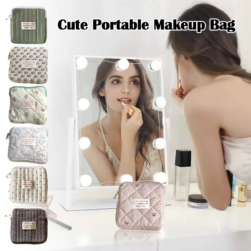 Cute Soft Square Cosmetic Bags Small Toiletry Makeup Organizer Travel Portable Tampon Headphone Card Coin Money Storage Bags