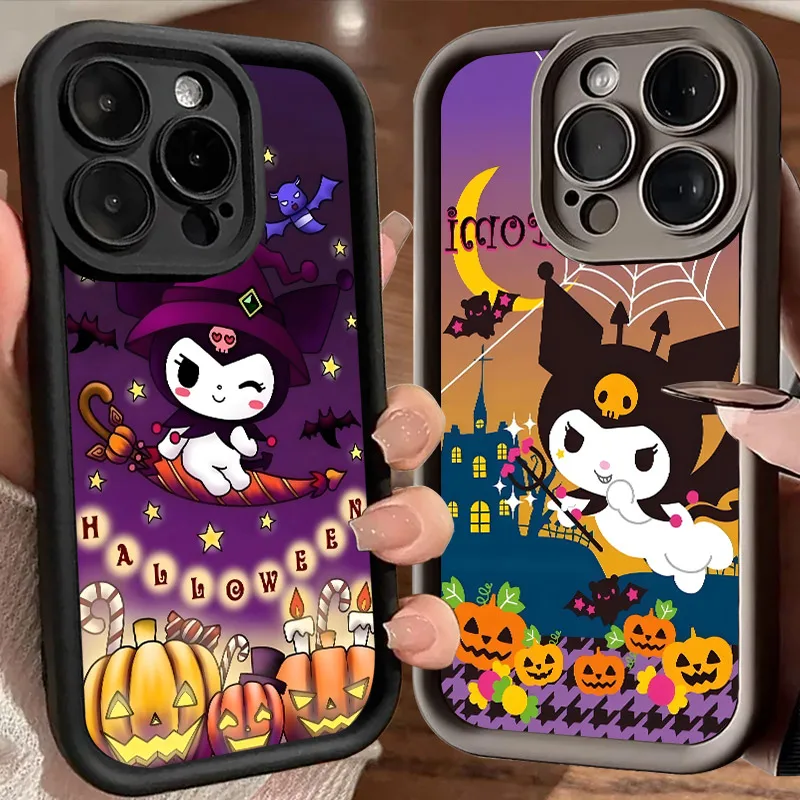 

Kuromi Melody Halloween Silicone Case For iPhone 17 Pro 14 15 Plus 11 12 13 16 Pro Max Coque 16E 17AIR Shockproof Phone Cover