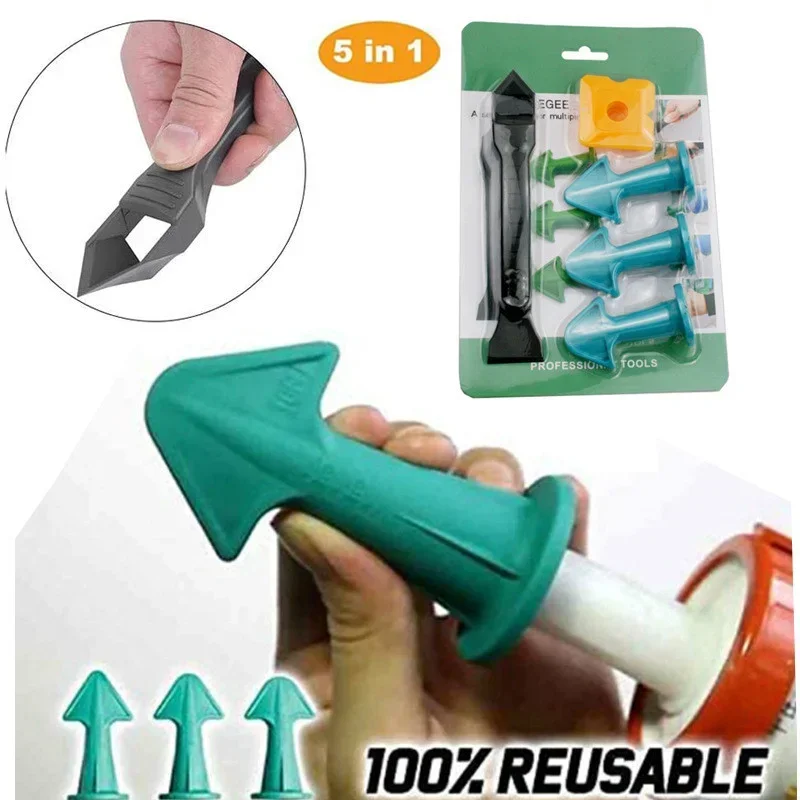 5pcs Caulking Nozzle Applicator Finishing Tool Spatula Plastic Glue Shovel Tile Brick Joints Floor Silicone Remover Grout Kit