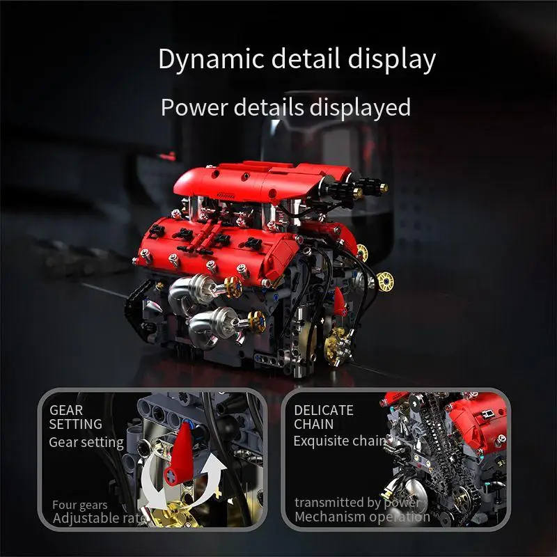 スーパーカー V8 ターボチャージャー付きエンジン電気シミュレーションモデルビルディングブロックビルディングブロック自動車部品子供用キットおもちゃ