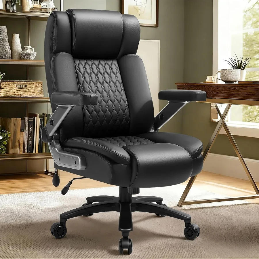 Big and Tall Office Chair 600lbs with 5D Flip Arms, Heavy Duty Executive Office Chairs, Ergonomic Desk Chair with Adjustable Lu