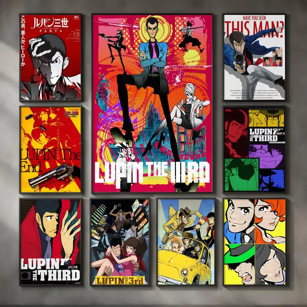 Anime L-Lupin the Third-d Poster Vintage Self Adhesive PP Wall Art for Living Room Bar Bedroom Home Decor Gift