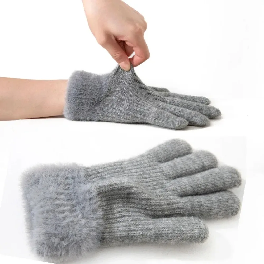 5-12Y Winter Kids Gloves Mittens Double Layer Thicken Children Gloves Warm Fleece Windproof Knitted Wool Plush Kids Accessories