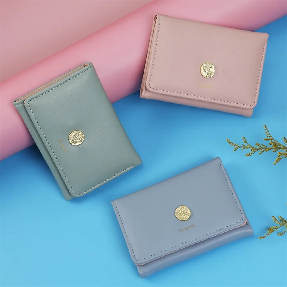 Portable Multi Card Women Wallets PU Leather Three Fold Coin Purse Solid Color Money Bag Women