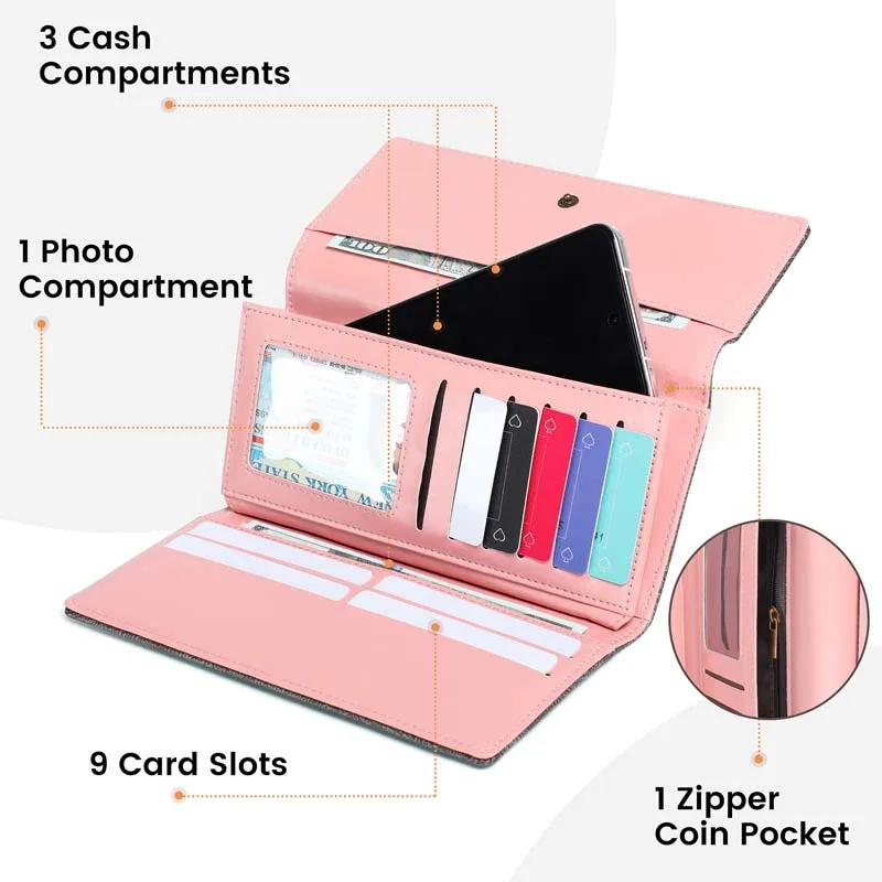 Wallet For Women RFID Blocking Trifold Credit Card Holder Slim Womens Wallet with Zipper Coin Pocket ID Window Grey ladies Purse