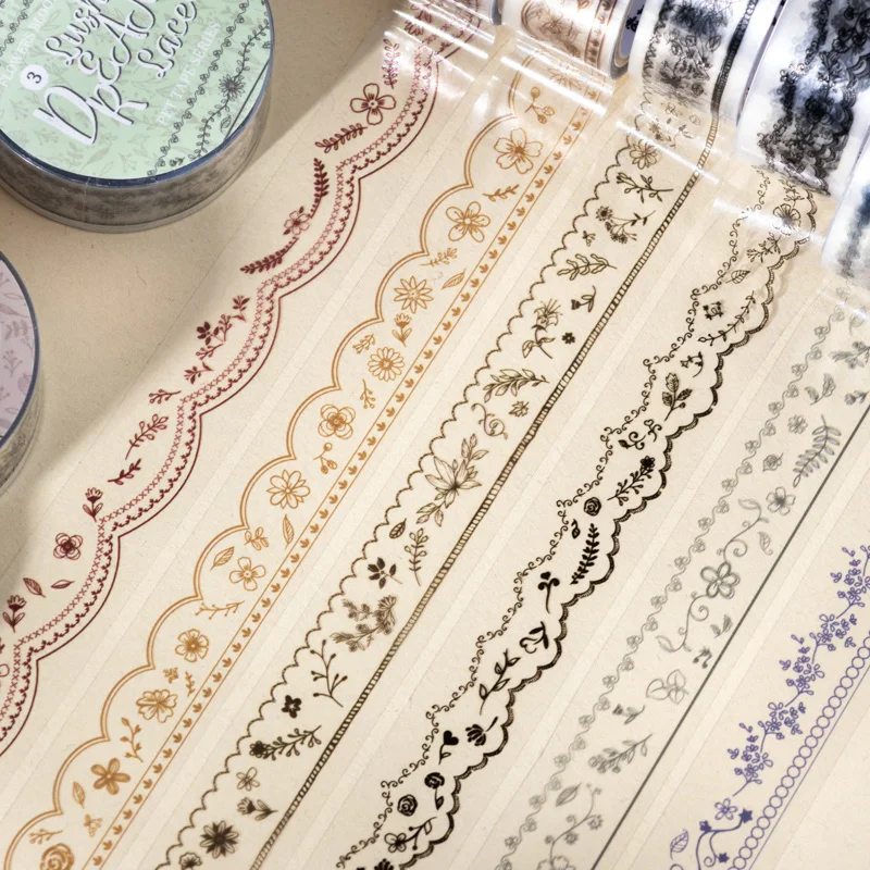 JIANQI 15mm*2m Lace flower band PET Tapes DIY Scrapbooking Decor Photo Album Collage Junk Journal Materials Aesthetics Stickers