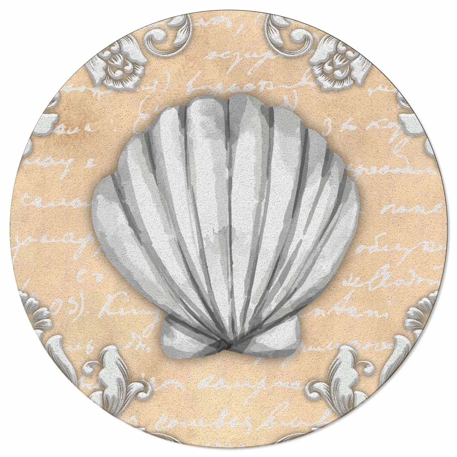 Text Stone Carving Shell Natural Color Round Area Rug Carpets For Living Room Large Mat Home Bedroom Kid Room Decoration