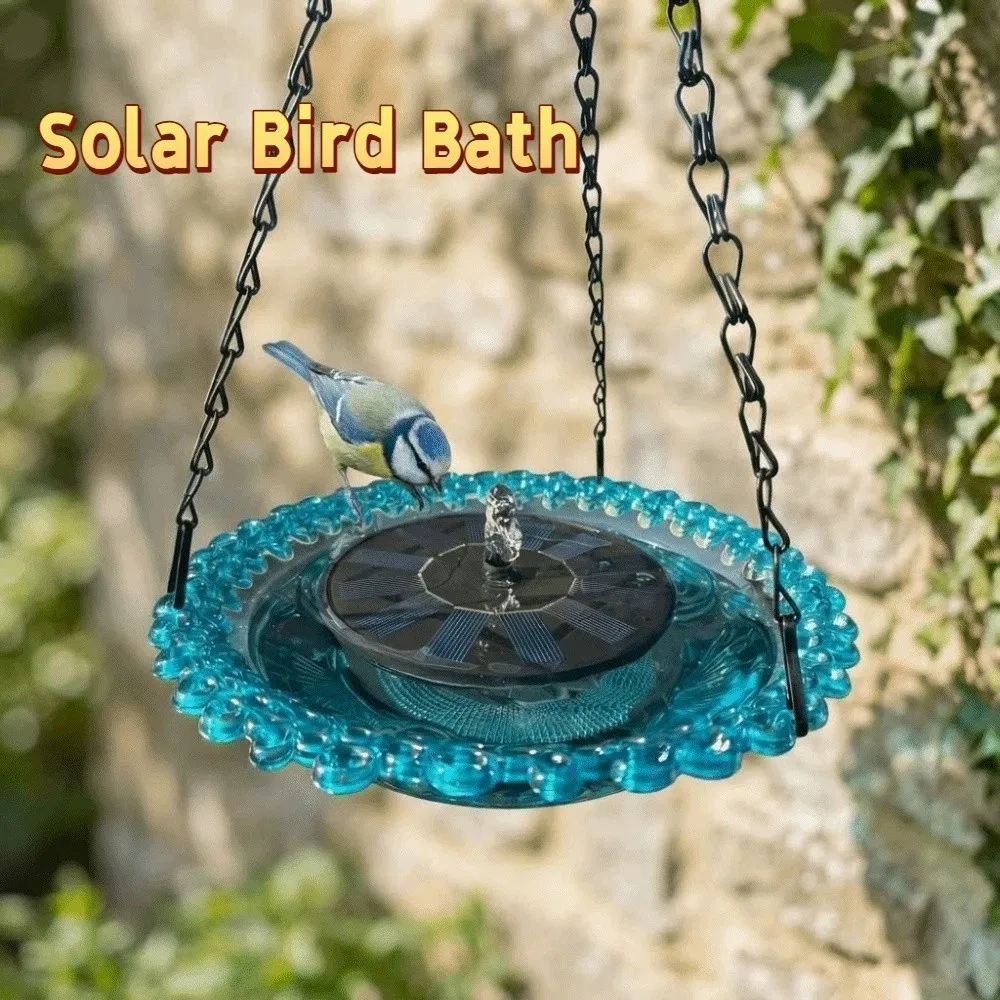 Automatic Solar Fountain Birdbath Waterfall Design Plastic Solar Bird Bath Floating Water Feature Outdoor Bath Tray Patio