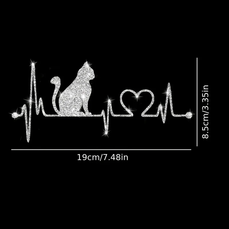 1pc Cat ECG Car Sticker, Sparkling Truck Reflective Sticker, Off-Road Vehicle Motorcycle Sticker