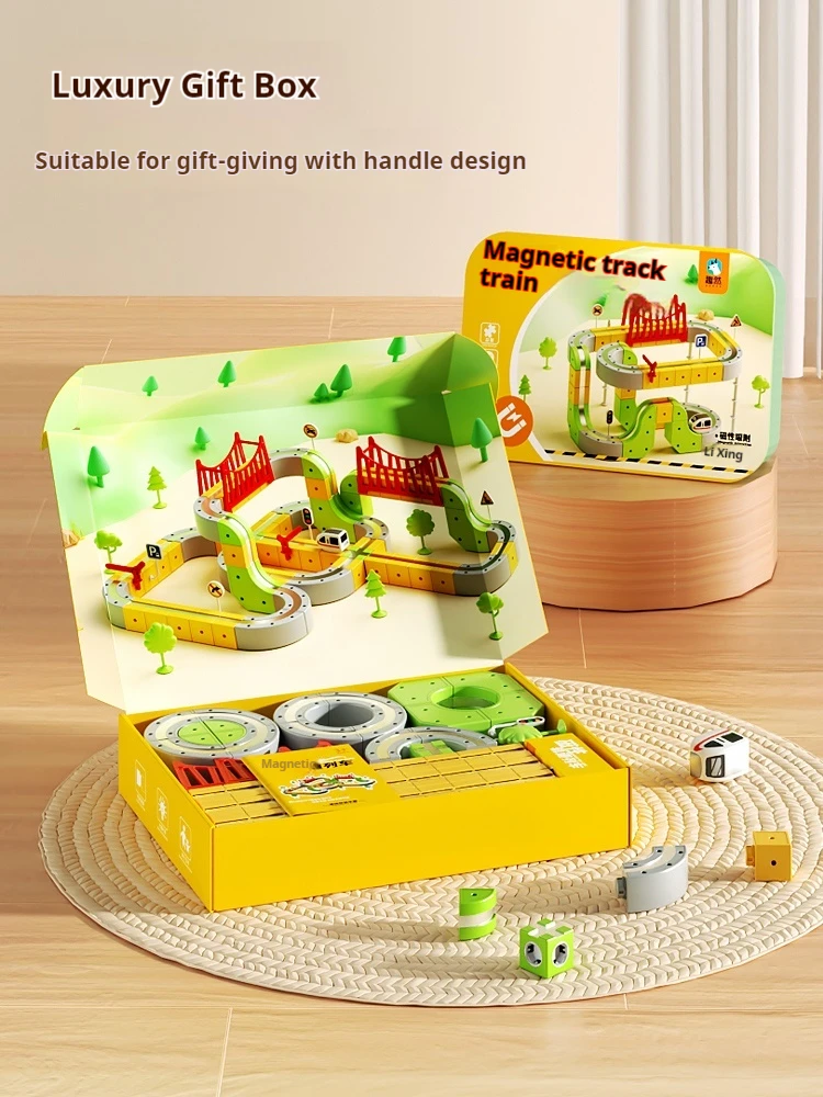 Cubo de pista magnética siempre cambiante, juguete educativo de tren de alta velocidad para niños, regalo de coche ferroviario no remoto Diy para niños y niñas