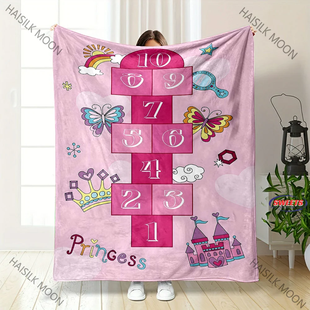 Cartoon Kids Blanket Hopscotch Printed Blanket for Bedroom Living Room Bed Sofa Nap Travel Camping,Special Holiday Gift for Kids