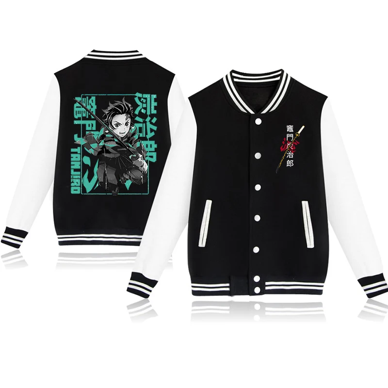 New Hot Anime Kamado Tanjirou Printed Baseball Jacket Women Men Long Sleeves Jersey Fashion Fleece Sportswear Coat