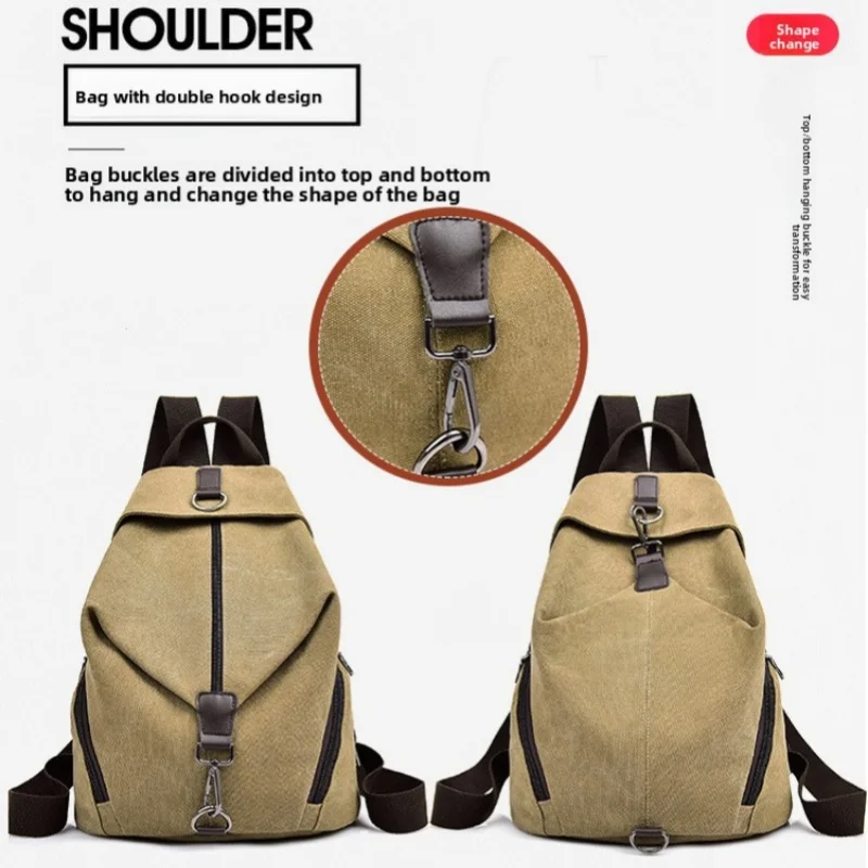 حقيبة ظهر رجالية قماشية متعددة الوظائف، حقيبة مدرسية راقية وعصرية، حقيبة سفر ريترو، متينة وكبيرة السعة #5