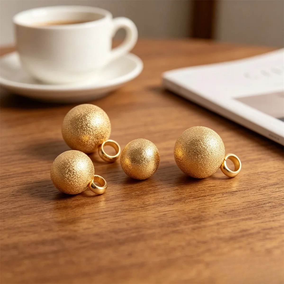 Brass 14K Gold Plated Spark Sand Blasted Mini Round Bead Charms Pendants for Handmade DIY Dainty Minimalist Jewelry Findings