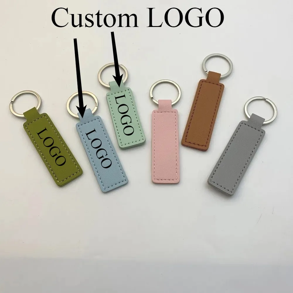 

Custom Logo Pu Leather Keychain for Men and Women Engrave Laser Car Personalize Key Chain Ring Blank Strap Keyring Gift