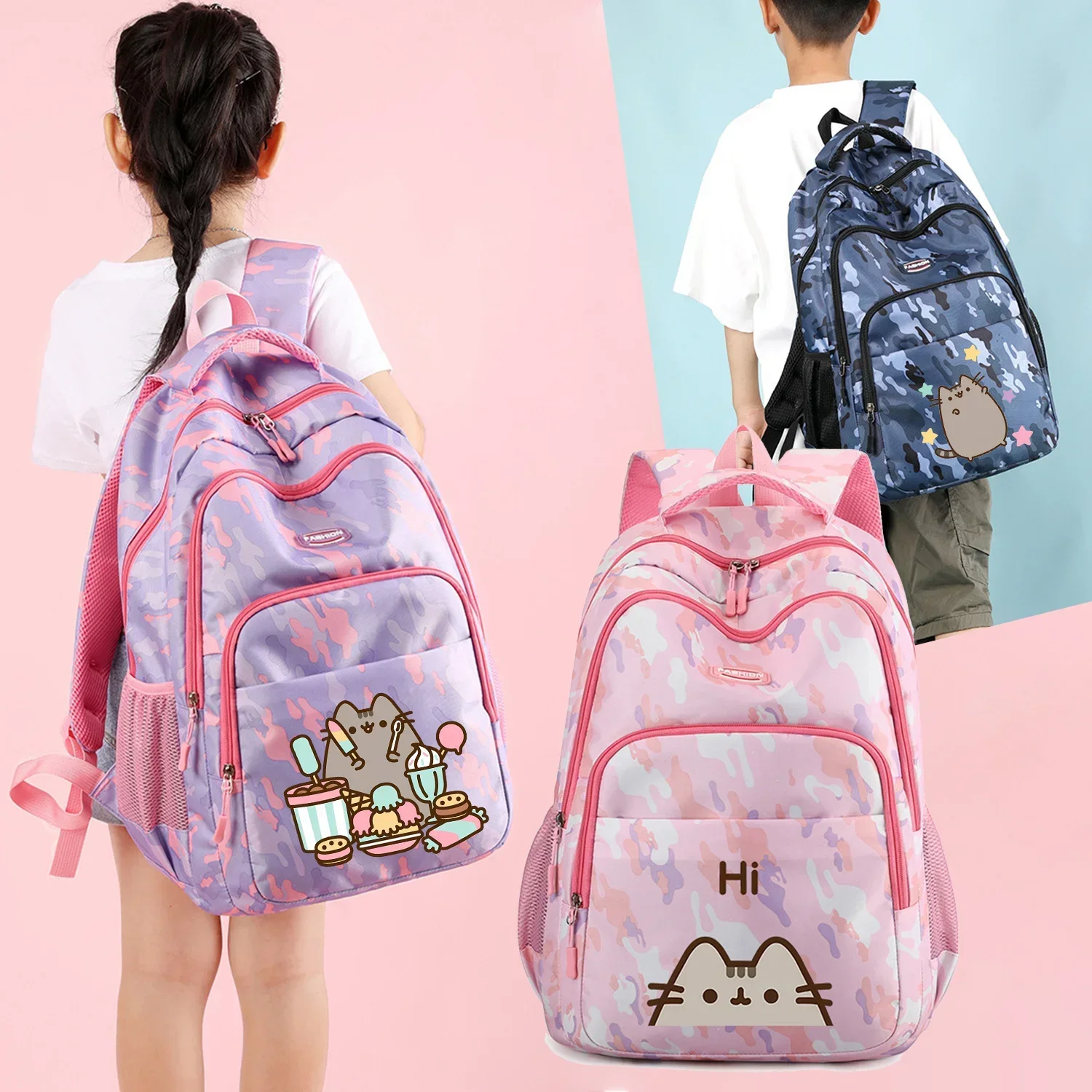 Pusheen Girls Schoolbag Cartoon Cute Cat Children Backpack Large Capacity Boys Bookbag Knapsack High Quality Travel Mochila Gift