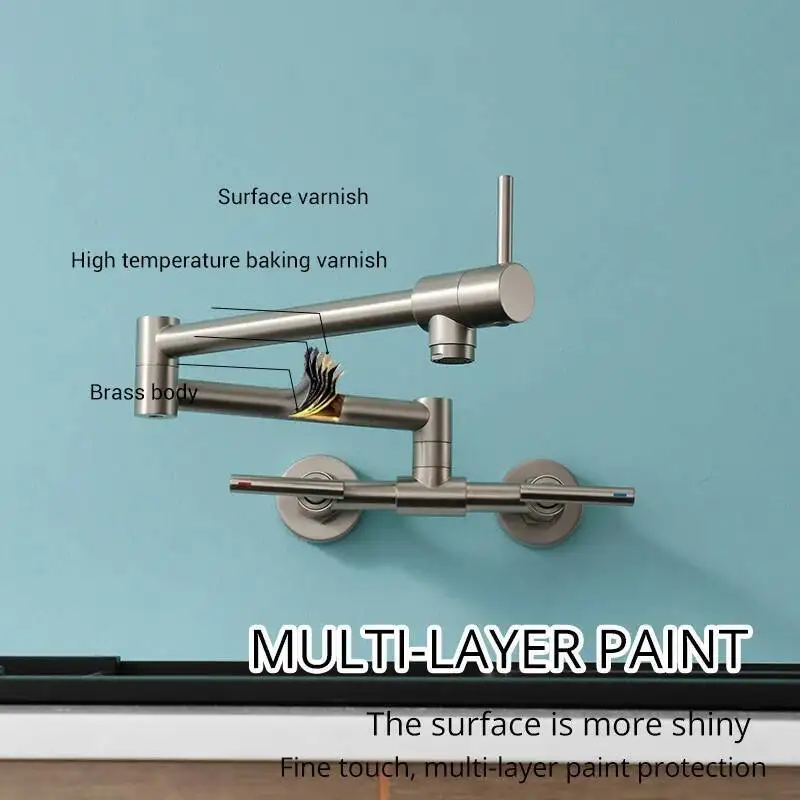 Rubinetto riempitivo per pentole Miscelatore da cucina a parete Beccuccio girevole in ottone massiccio Acqua calda e fredda con doppia maniglia
