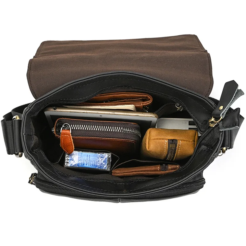New Top Grain Leather Mens Crossbody Bag Large Capacity Flap Closure Premium Commuter Shoulder Bag for Work