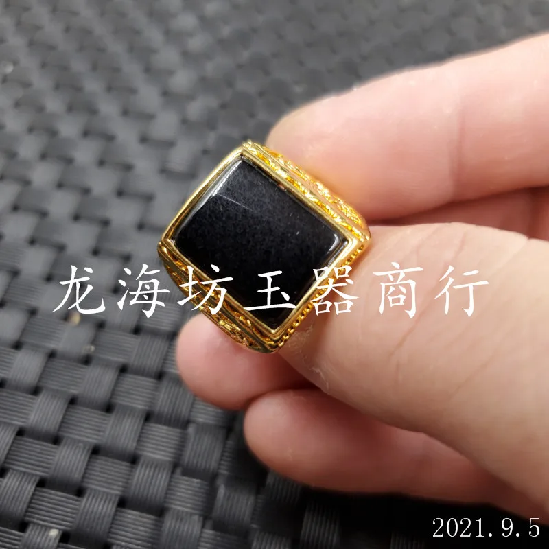 Jade Ring Black Agate Square Ring Agate Chalcedony Open Ring Ornament Ring Jade Ring Jade Ring