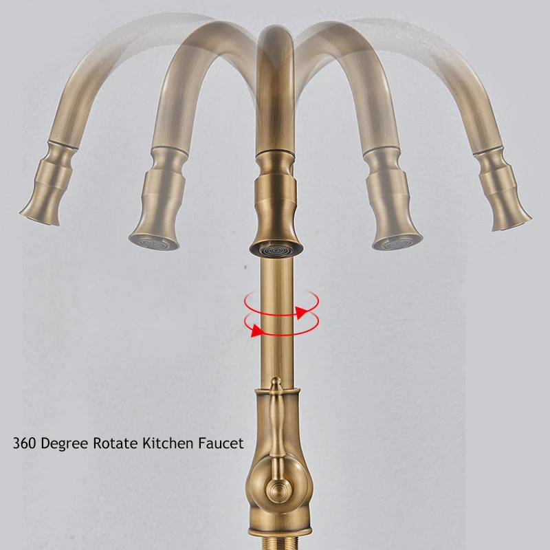 Kitchen Tap Hot Cold Water Mixer Crane Antique Brass Kitchen Faucet Pull Out Kitchen Sink Faucet Single Handle Faucet 360