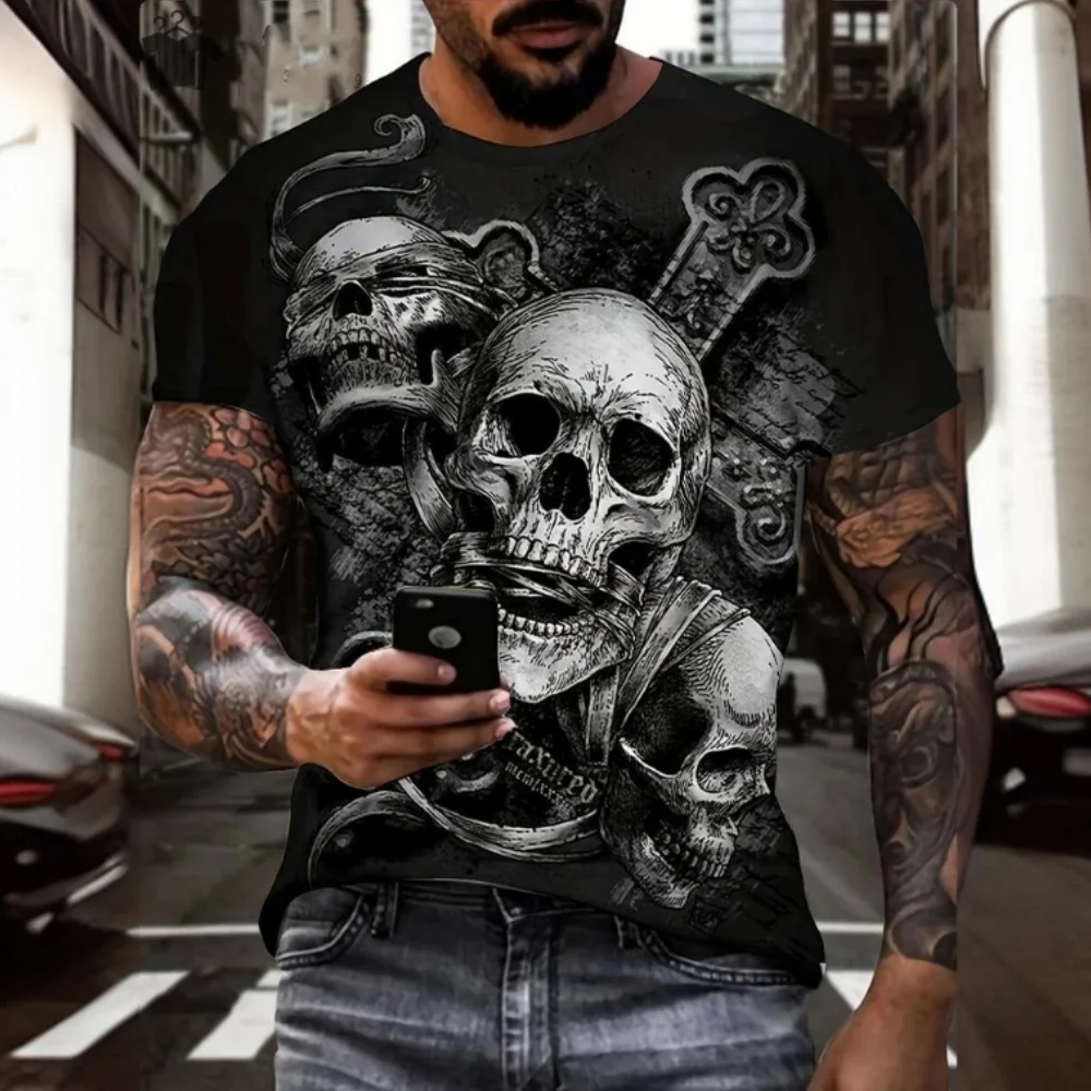 Men's T-Shirts Halloween Horror Skull T-Shirt Men Casual Short Sleeve Oversized T Shirt Hip Hop Streetwear Men Clothing Tee Tops