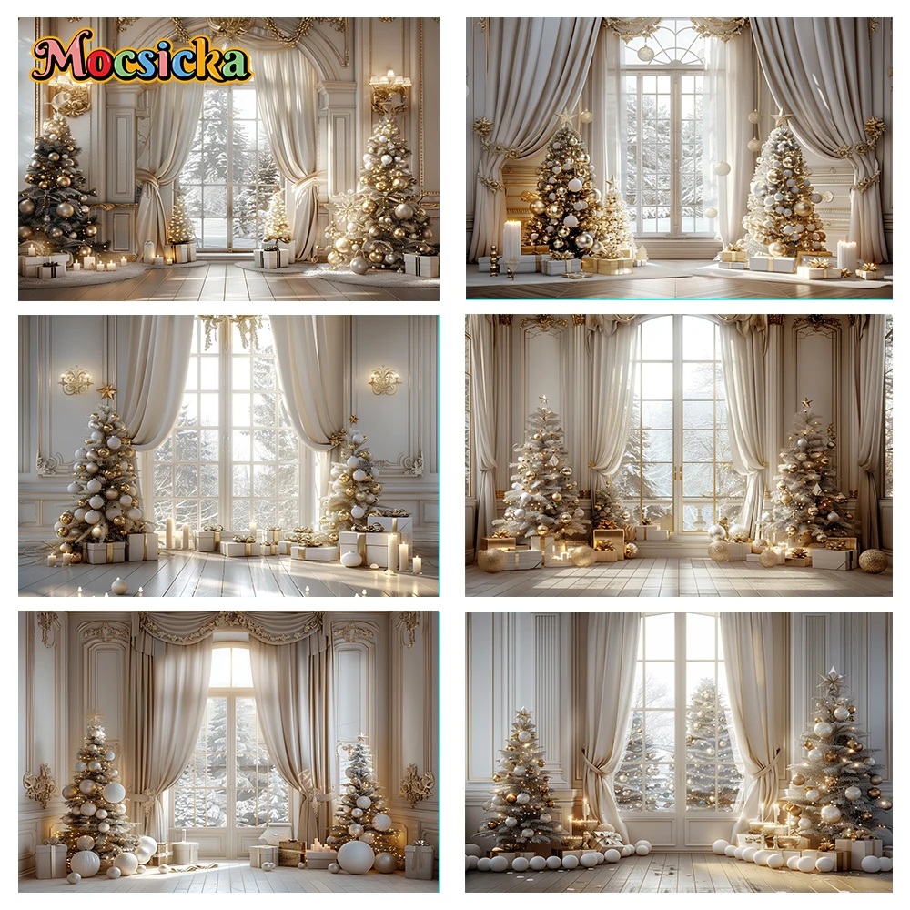 

Mocsicka Christmas Winter Photography Background Xmas Tree Decoration Holiday Party Family Portrait Photo Backdrops Studio