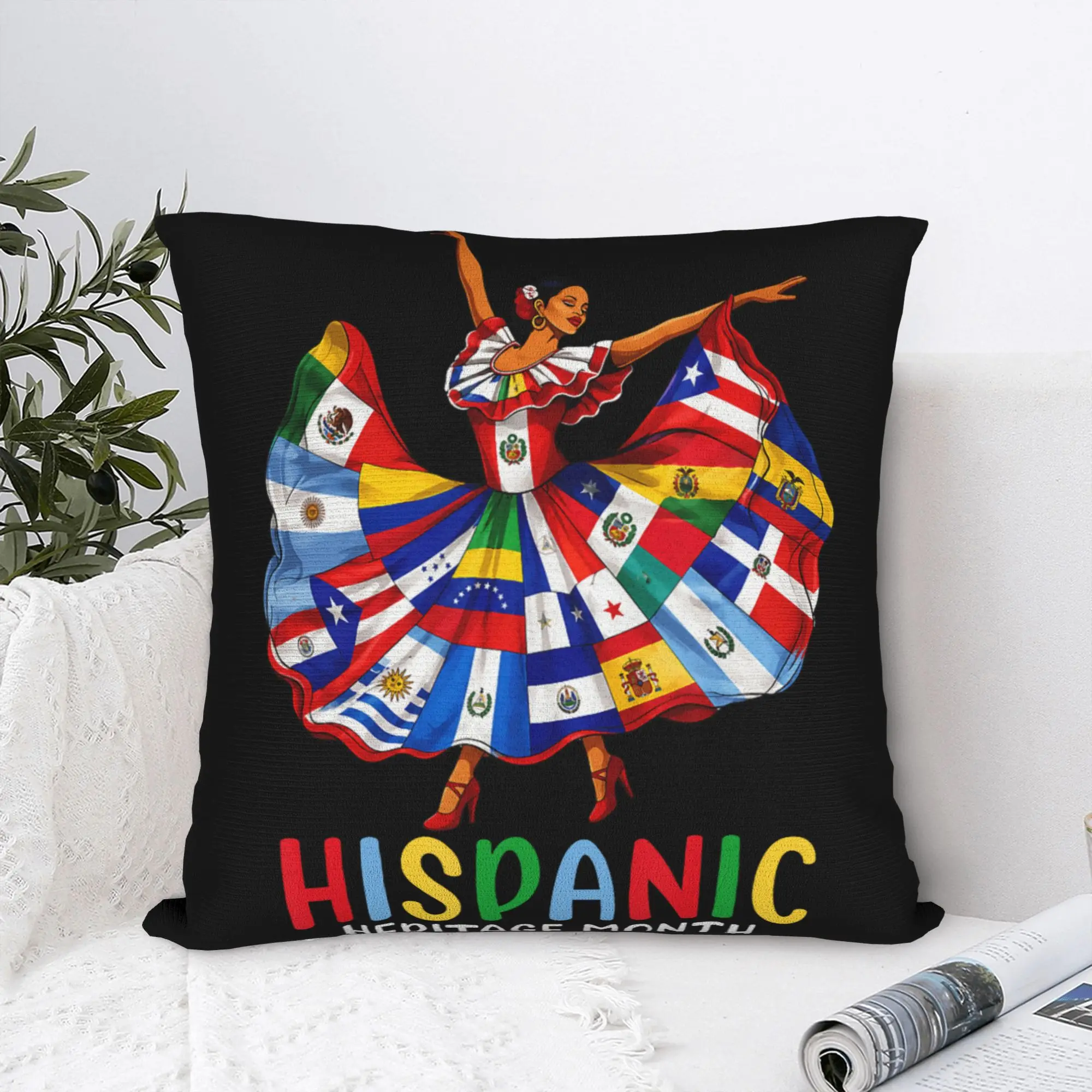 Hispanic Heritage Month Latino All Countries Flag Pillow Case  Comfy Pillow Cover Kawaii Pillowcases For Sofa Bed Living Room