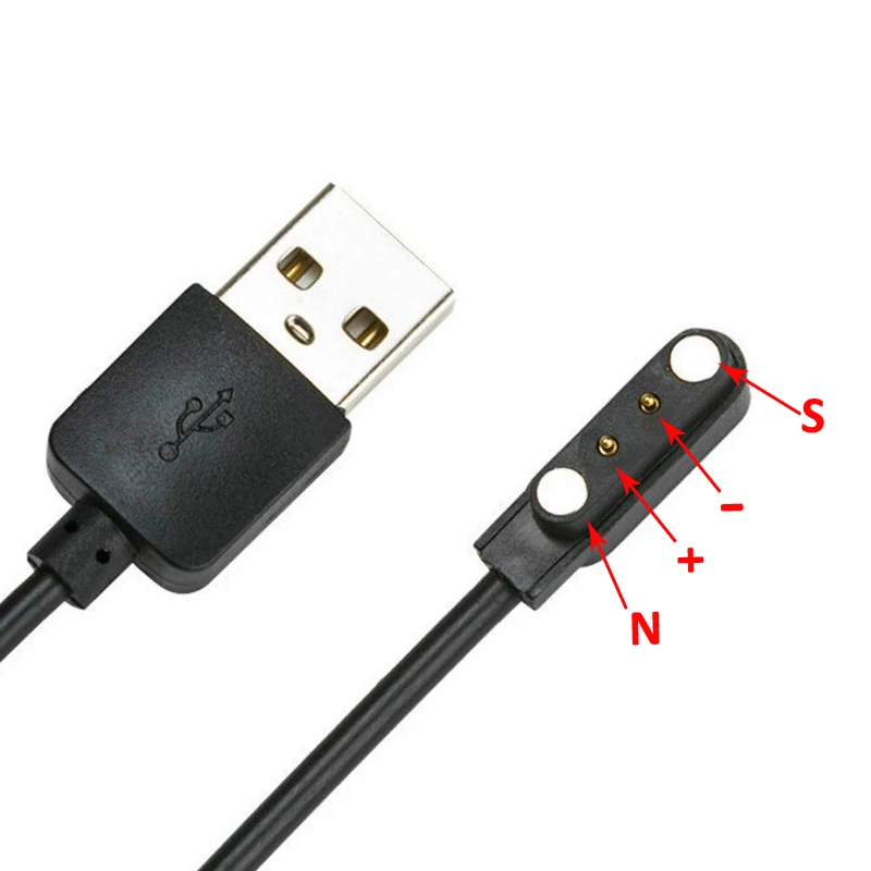 60CM Magnetic Charging Cable For Smart Watch For 2 Pin 7.62mm 4mm 2.84mm Distances Black USB Power Charger Cables Universal