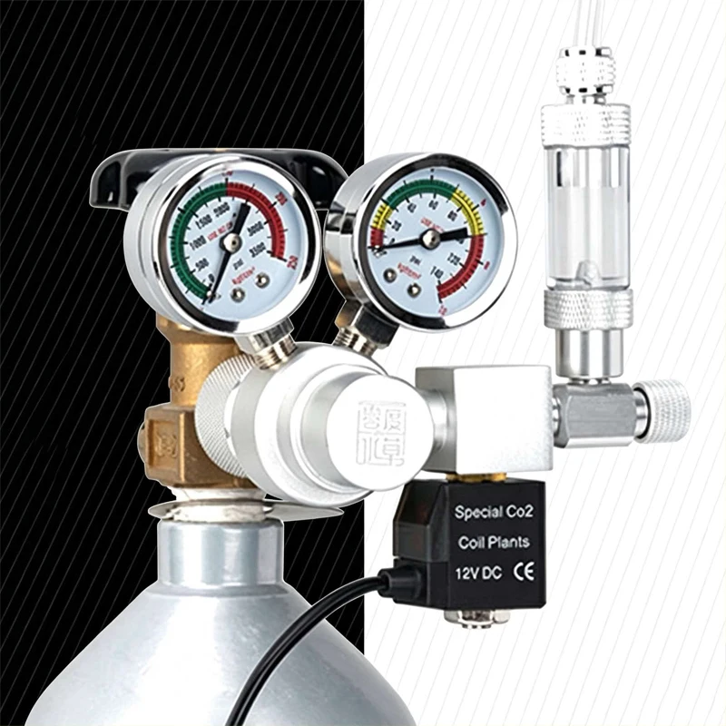 Aquarium CO2 regulator, dual strap solenoid valve, bubble gauge control system, fish tank CO2 pressure reducing valve