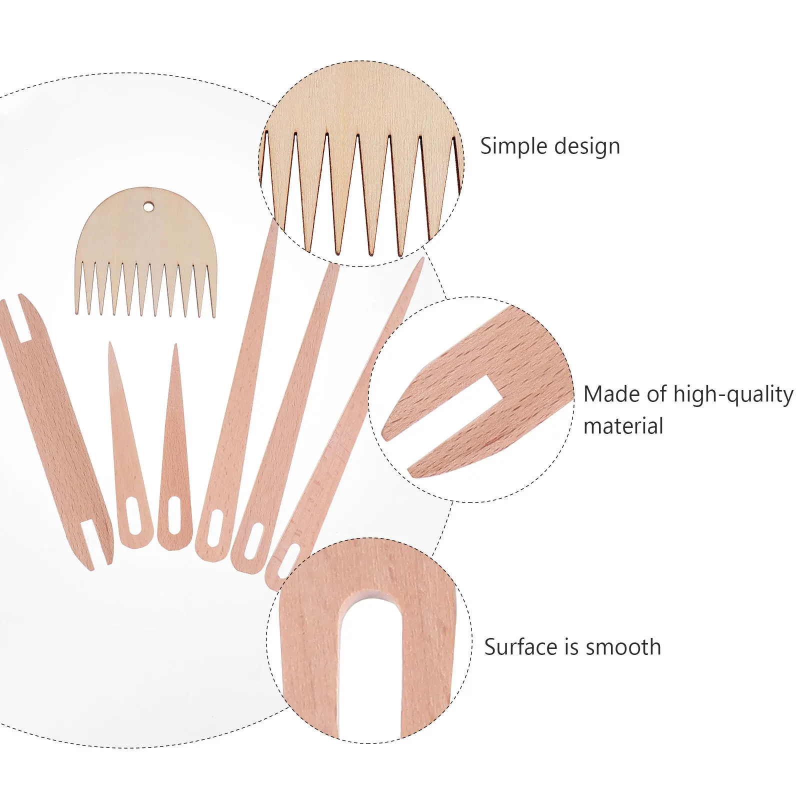 

1Set Hand Stick Wooden Crochet Needle Weaving Comb Shuttles Set Tool Kit for Tapestry Knitting DIY Hand Stick