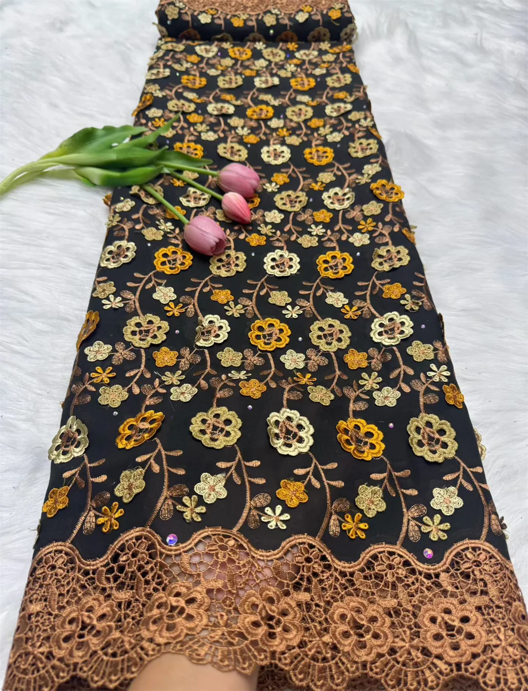 قماش دانتيل فوال سويسري نيجيري مع زينة زهور ثلاثية الأبعاد وأحجار فستان زفاف أفريقي عالي الجودة دانتيل 2026 #1