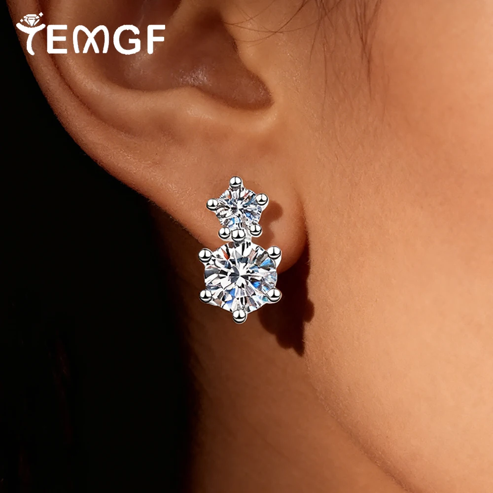 

Серьги-гвоздики TEMGF с муассанитом из стерлингового серебра S925 для женщин и девочек, классические простые ювелирные изделия, сертификация GRA 1,2 карата/пара