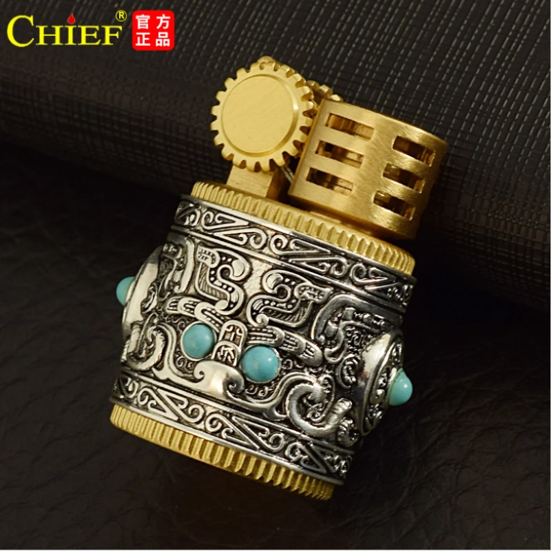 Silver Armor Chubby Portable Lighter Unusual Kerosene Retro Creative Collectibles Windproof Cigar Cigarette Accessories Men